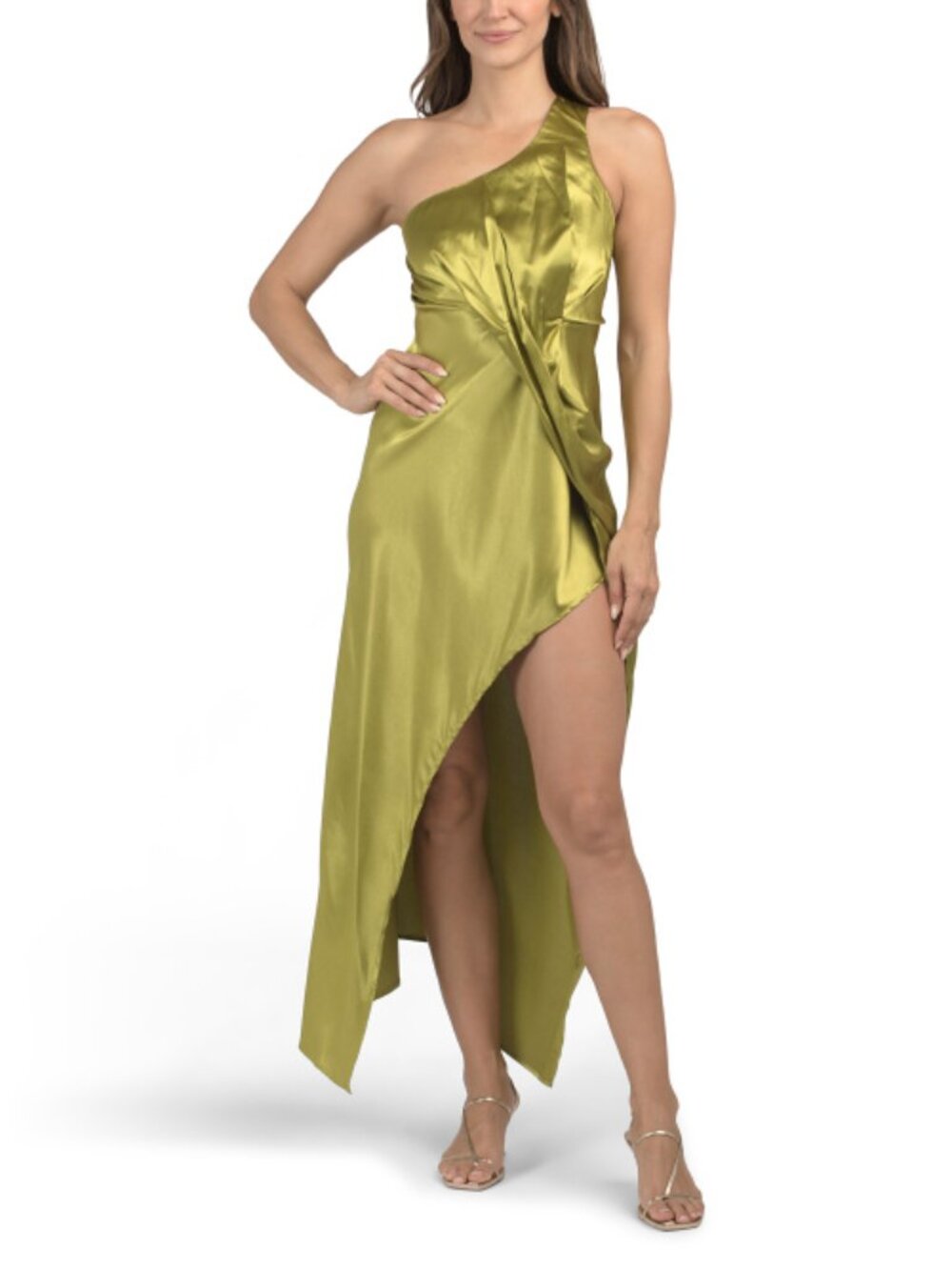 LENA One Shoulder Satin Midi Dress